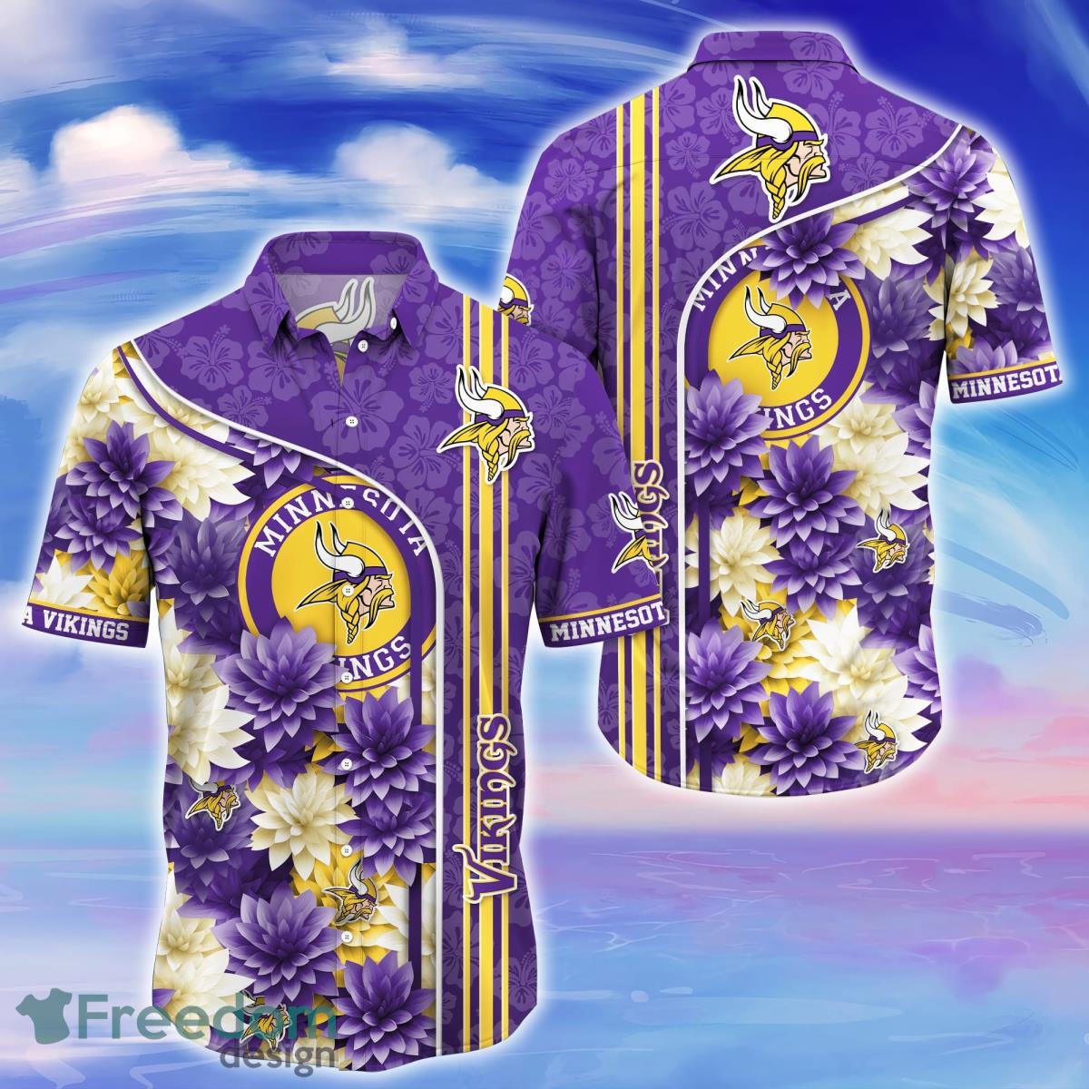 NFL Minnesota Vikings White Flowers Purple Hawaiian Shirt - Trendy Aloha