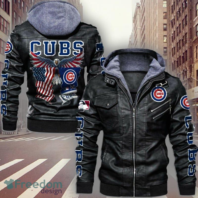 MLB Chicago Cubs Fans Style 4 Logo Black And Brown Leather Jacket