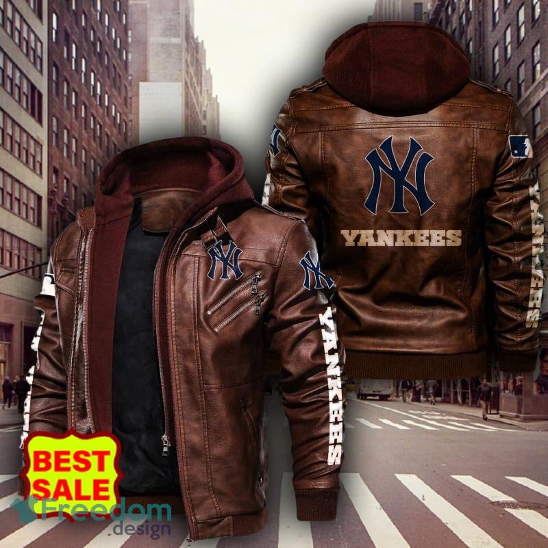 MLB New York Yankees Style 9 Big Logo Black Brown Leather Jacket