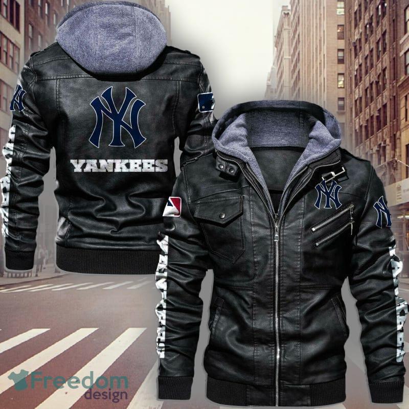 MLB New York Yankees Style 9 Big Logo Black Brown Leather Jacket For Fans -  Freedomdesign