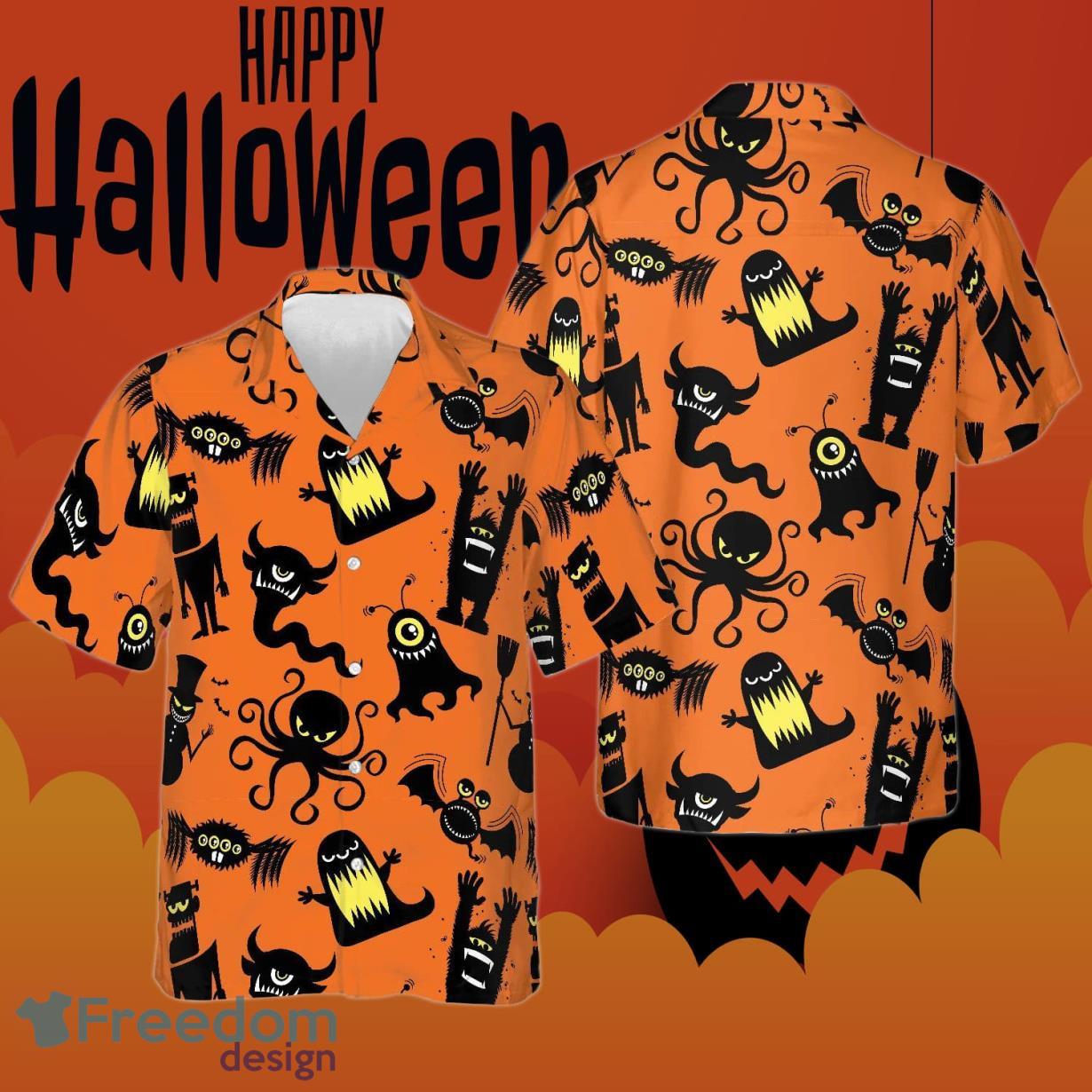 Monster Silhouette Bigfoot Halloween Hawaiian Shirt Pumpkin Funny Halloween Apparel Product Photo 1