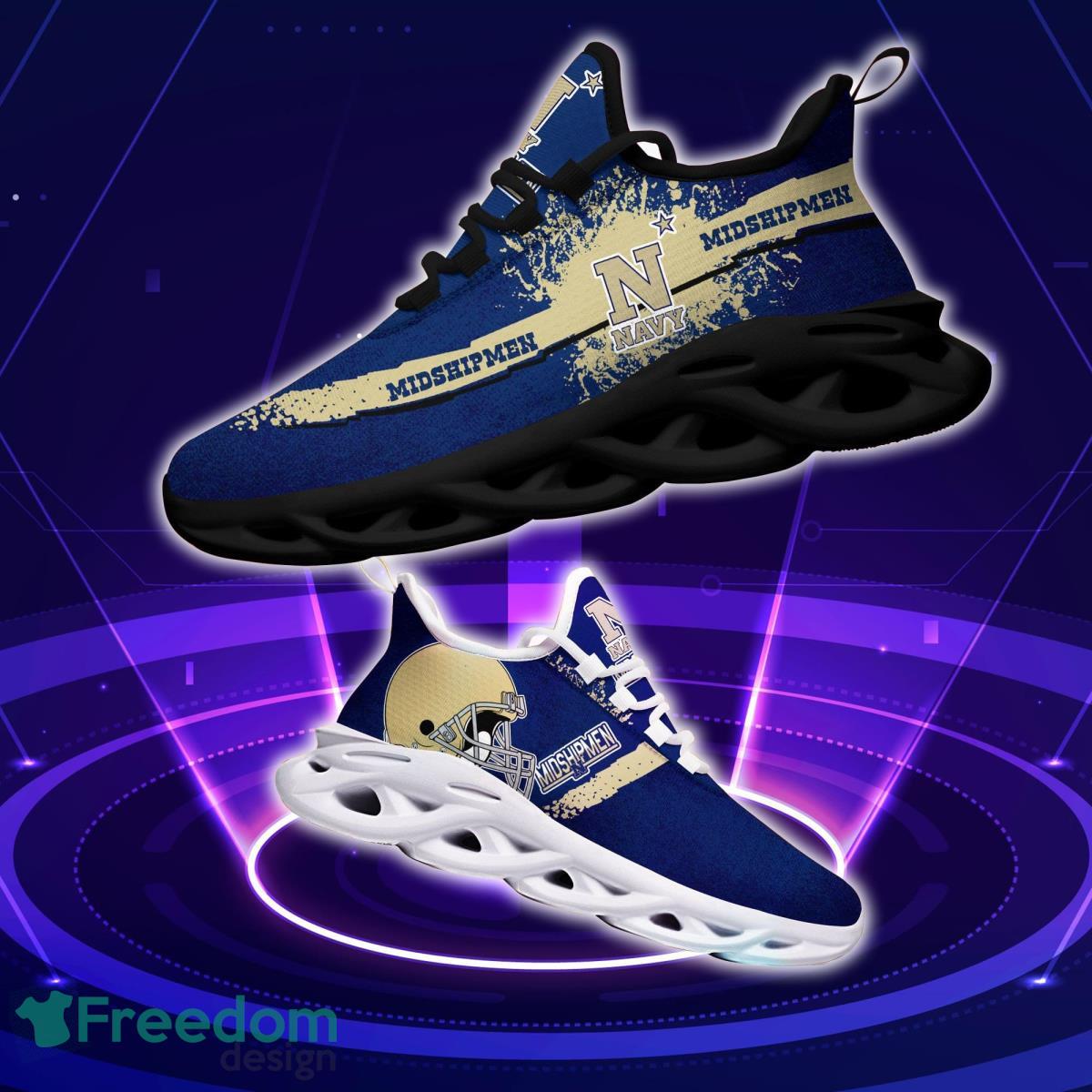 Navy Midshipmen Logo Helmet And Splatter Background Max Soul Shoes Best Sneakers For Fans Product Photo 1