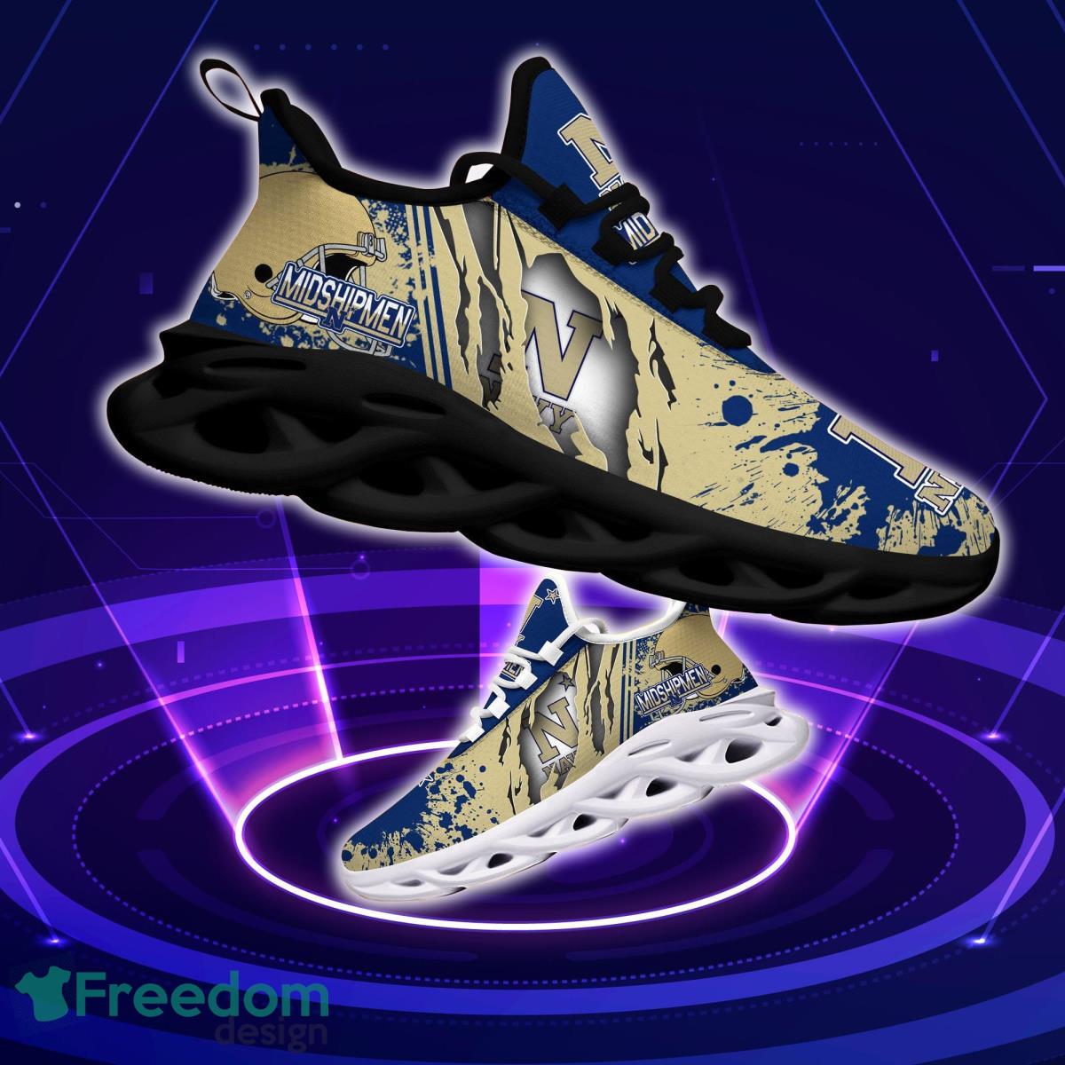 Navy Midshipmen Logo Torn And Splatter Background Max Soul Shoes Best Sneakers For Fans Product Photo 1