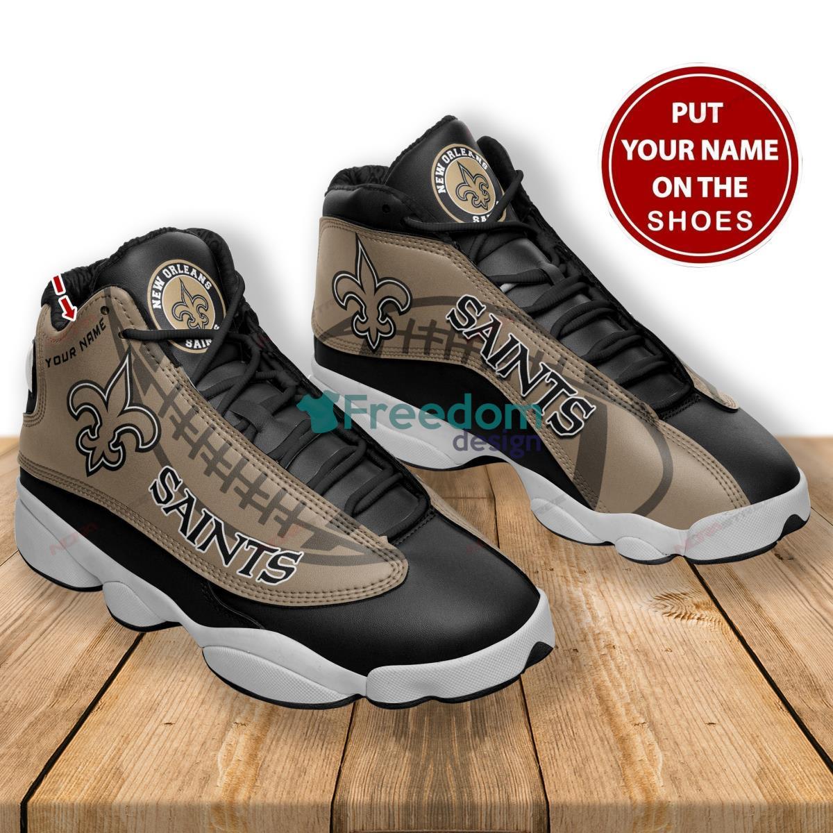 New Orleans Saints Football Team Custom Name Air Jordan 13 Shoes Product Photo 1