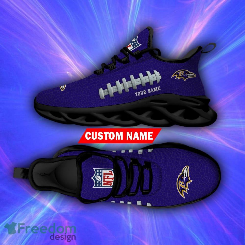 Personalized Name NFL Baltimore Ravens Flame Logo Max Soul Shoes Gift Fans  - Freedomdesign