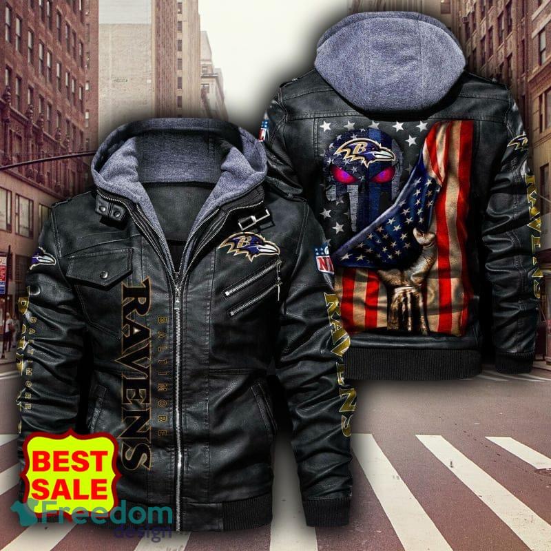 NFL Baltimore Ravens Style 7 Big Logo Black Brown Leather Jacket For Fans -  Freedomdesign