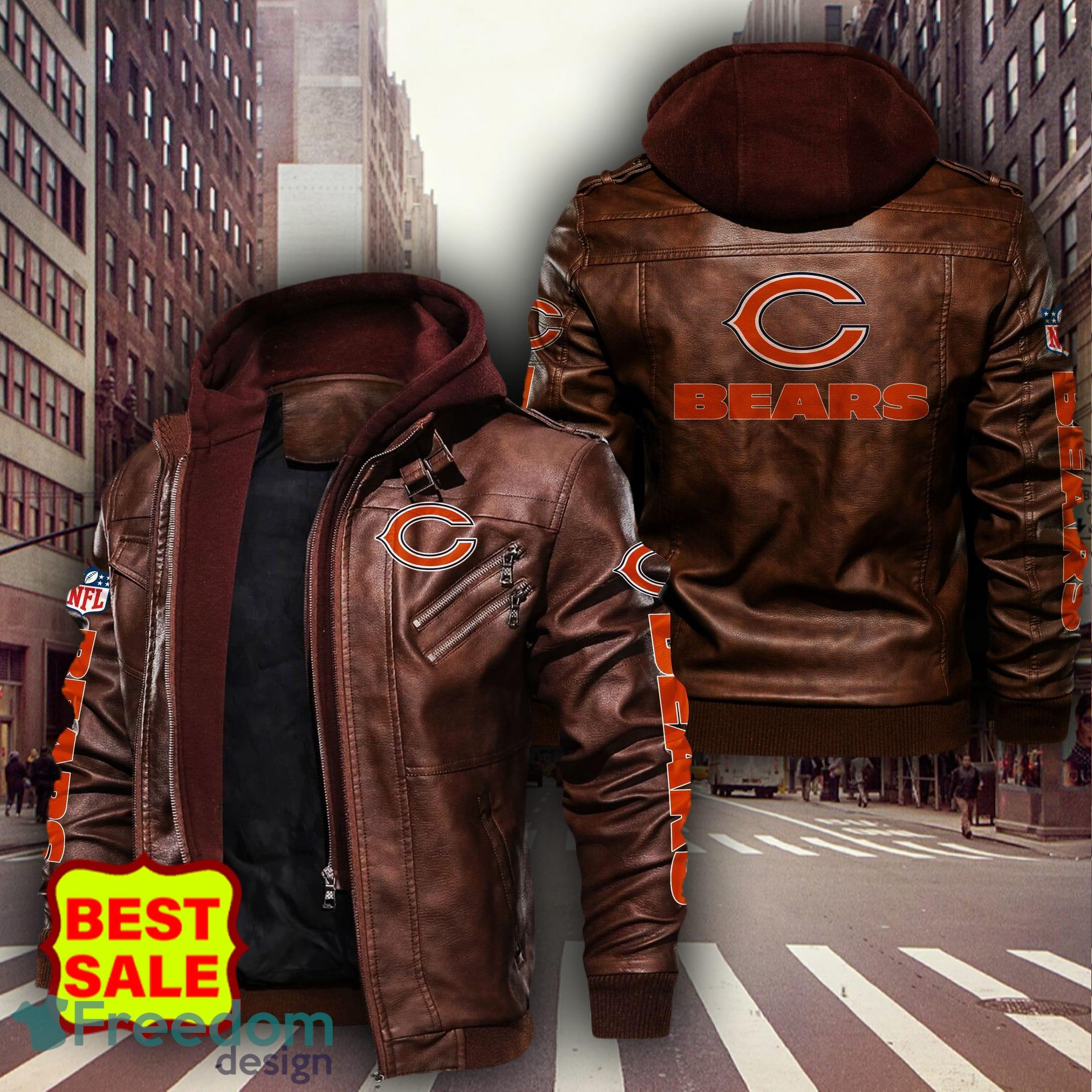 Chicago Bears leather jacket simble graphic gift for fan in brown