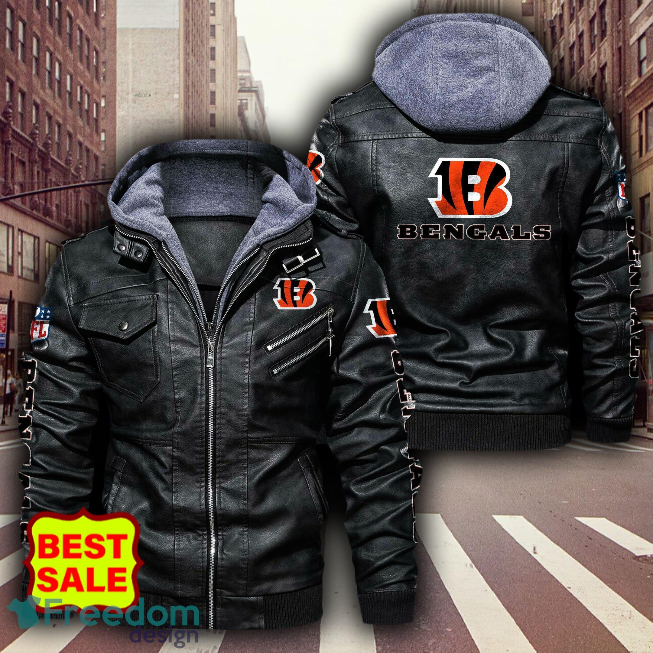 NFL Cincinnati Bengals Logo 2 Black Brown Leather Jacket For Fans -  Freedomdesign