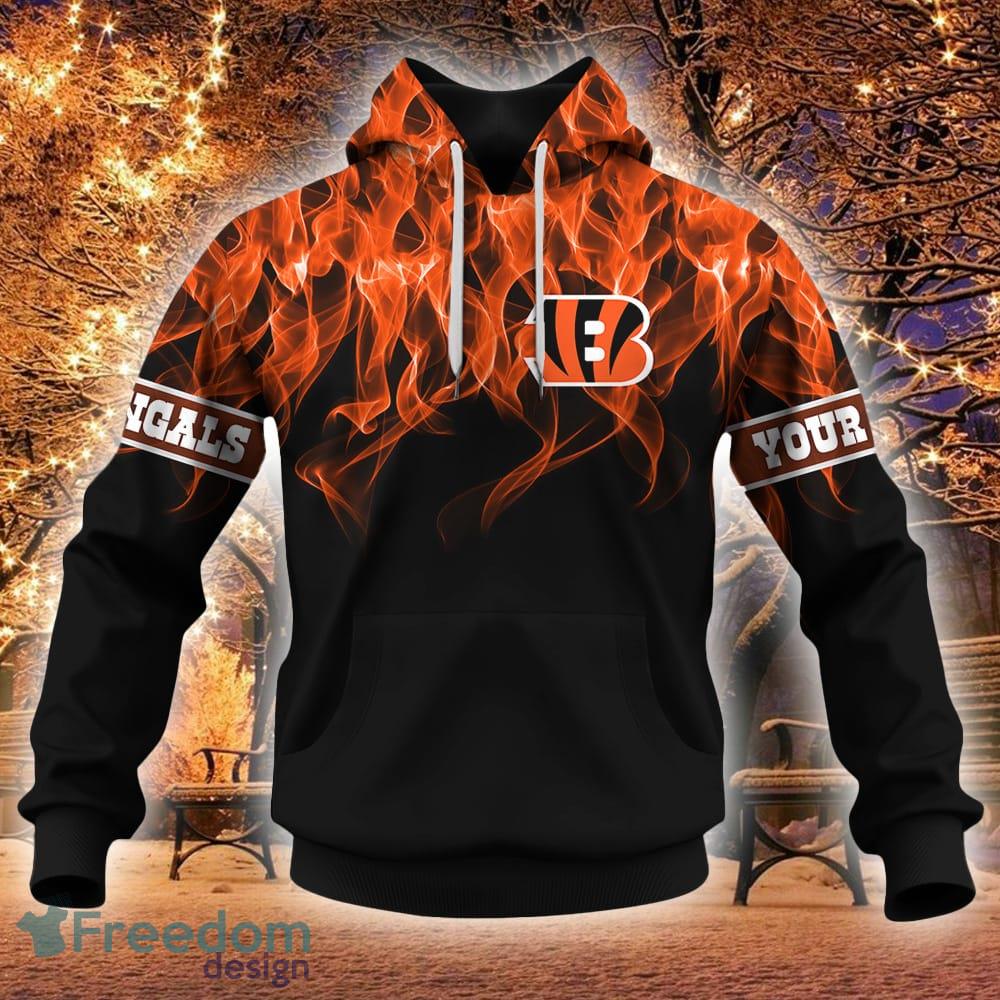 NFL Cincinnati Bengals Logo Flame Pattern 3D Hoodie Pullover Print Custom  Name - Freedomdesign