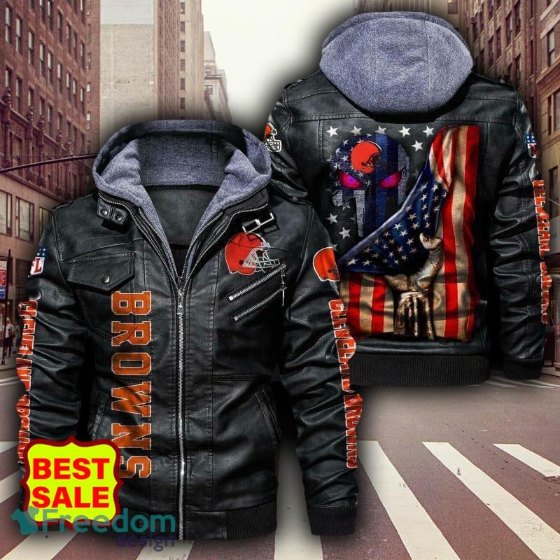 NFL Teams Cleveland Browns Fans Logo Black And Brown Leather Jacket Men And  Women - Freedomdesign