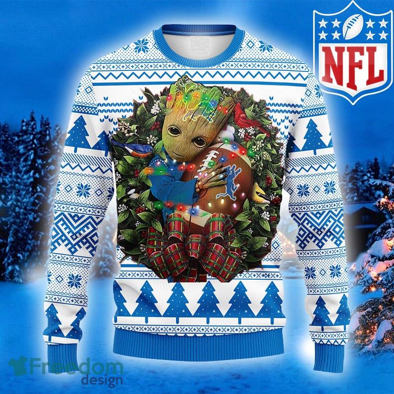 Ugly Christmas Sweater NFL Detroit Snow Lions Patches Football Xmas Crew Neck - S