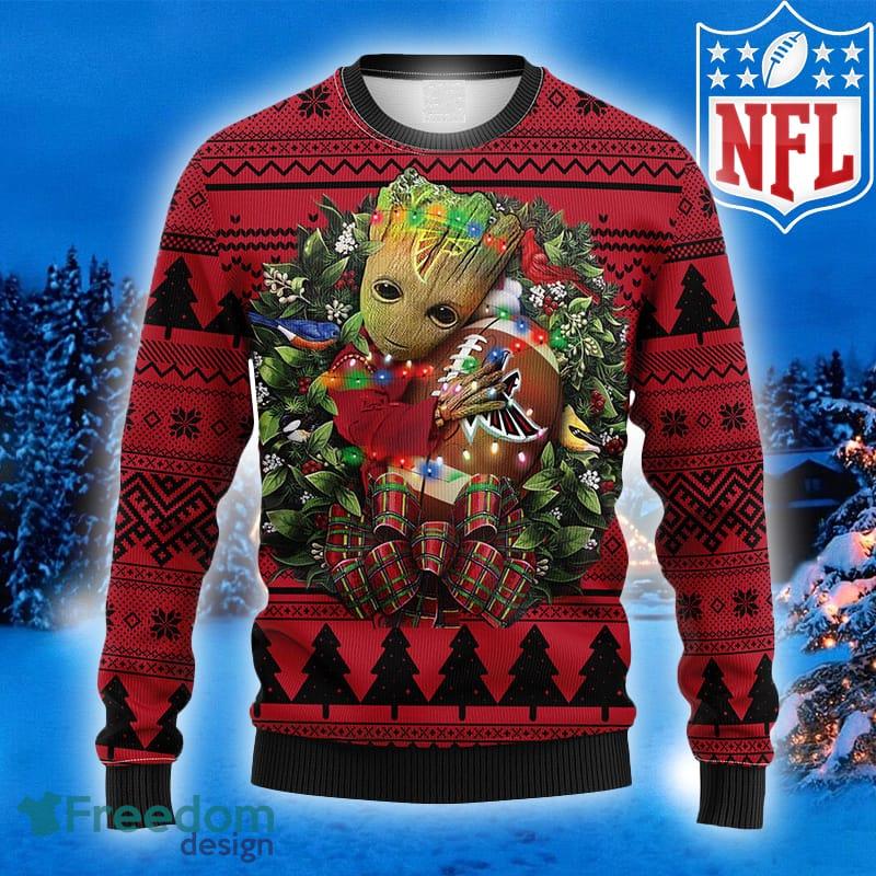 NFL Fans Atlanta Falcons Groot Hug Logo Ugly Christmas Sweater For Men And Women - NFL Atlanta Falcons Groot Hug Ugly Christmas Sweater_1