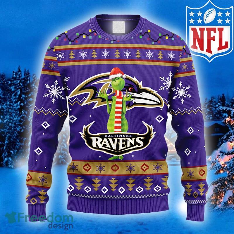 NFL Fans Baltimore Ravens Funny Grinch Logo Ugly Christmas Sweater For Men And Women - NFL Baltimore Ravens Funny Grinch Ugly Christmas Sweater_1