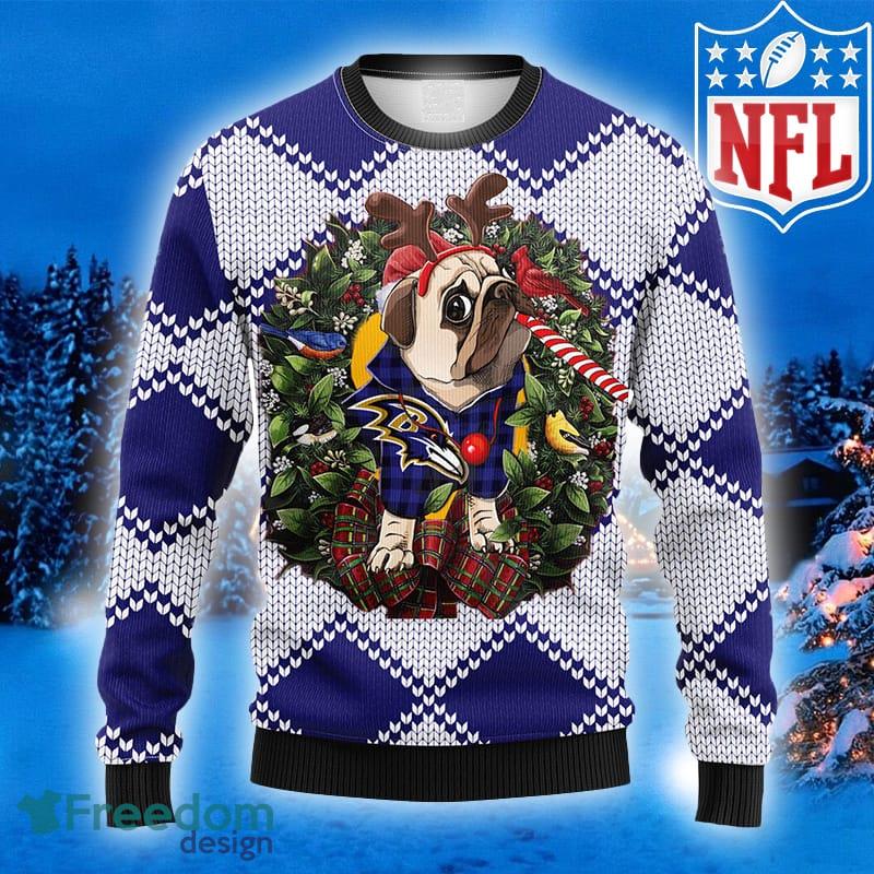 NFL Fans Baltimore Ravens Pub Dog Logo Ugly Christmas Sweater For