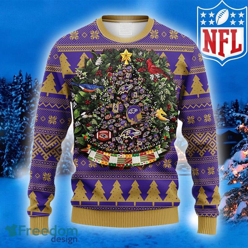 NFL Fans Baltimore Ravens Tree Ball Logo Ugly Christmas Sweater For Men And  Women - Freedomdesign