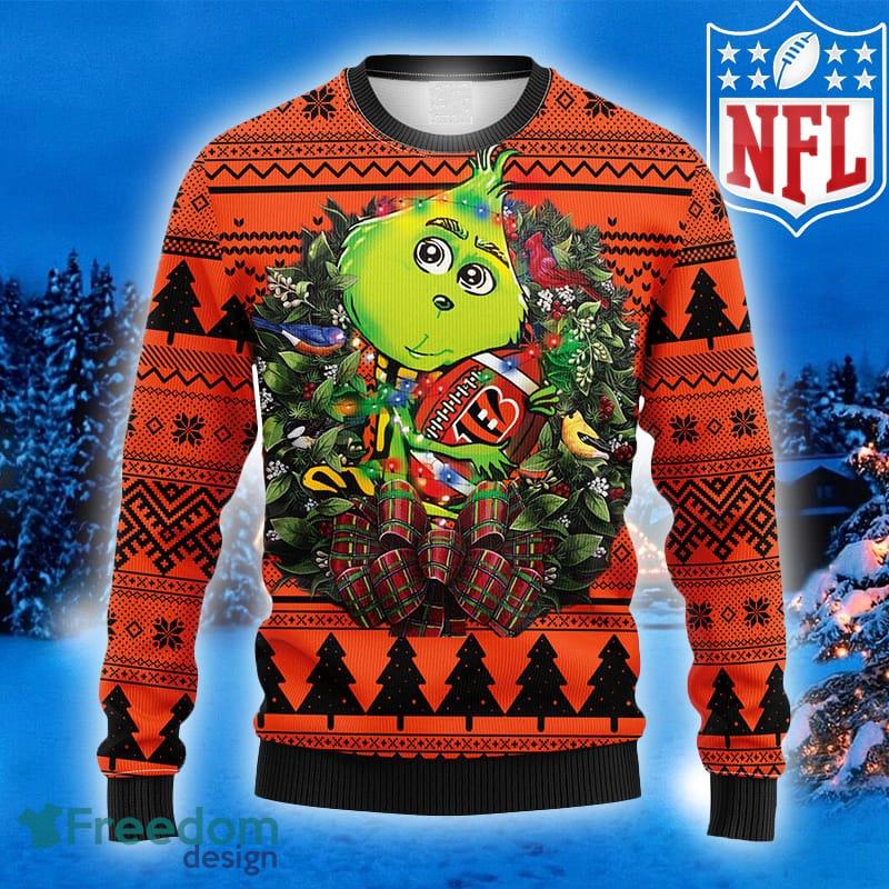 Cincinnati Bengals Baby Grinch Hug Football Light Up Light Ugly Christmas  Sweater - Freedomdesign