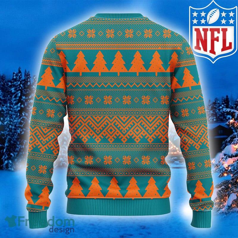 Miami Dolphins Christmas Tree Pattern Ugly Christmas Sweater - Freedomdesign