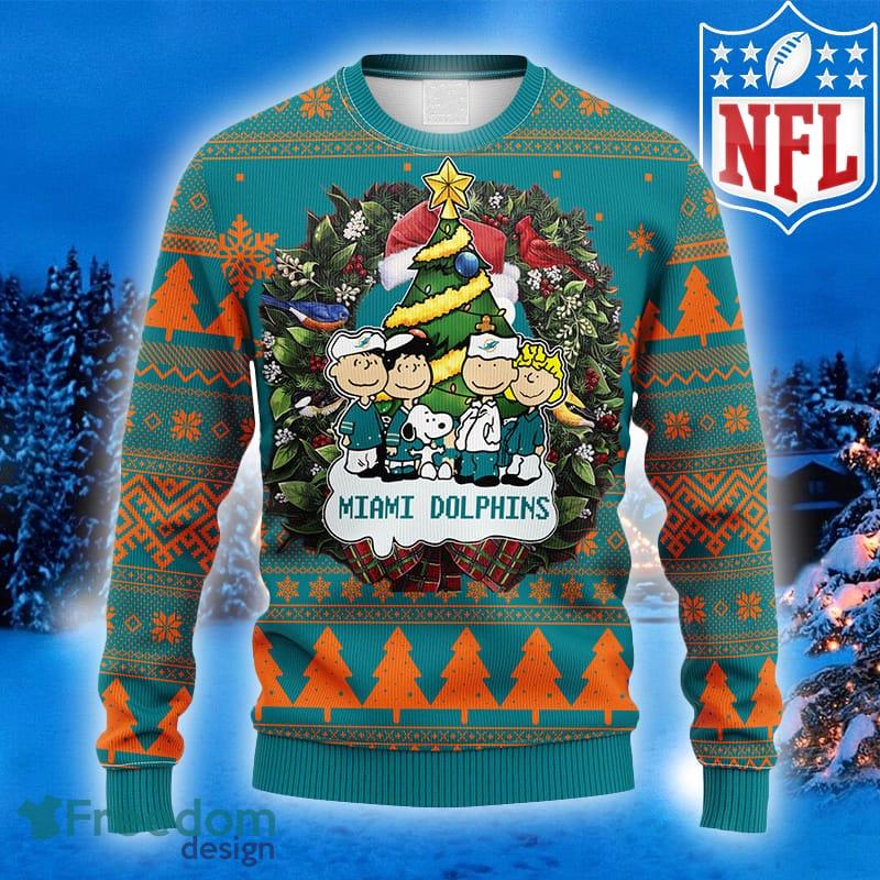 NFL Fans Miami Dolphins Snoopy Dog Logo Ugly Christmas Sweater For