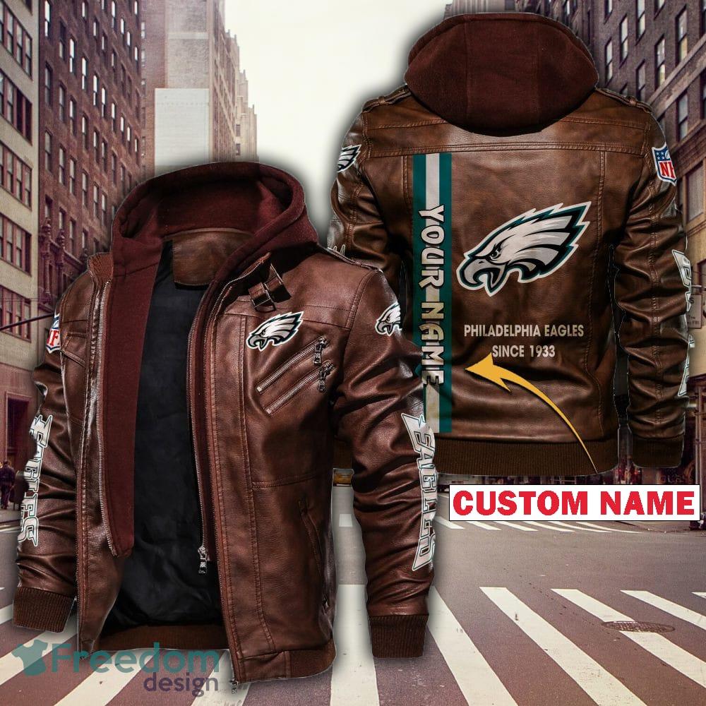 NFL Football Philadelphia Eagles Leather Jacket Black And Brown