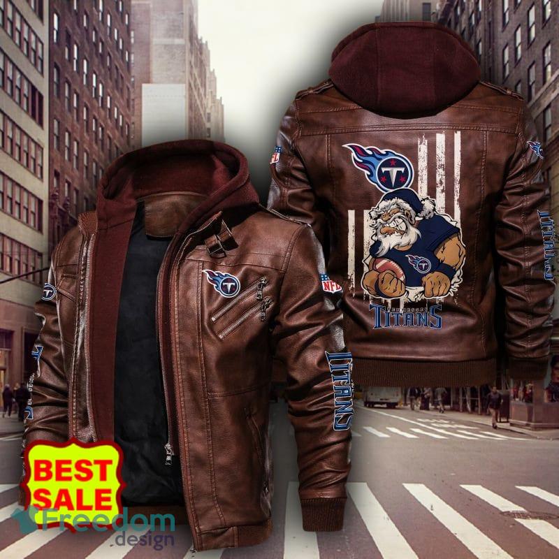 NFL Football Tennessee Titans Logo Brown And Black Leather Jacket For Men  And Women - Freedomdesign