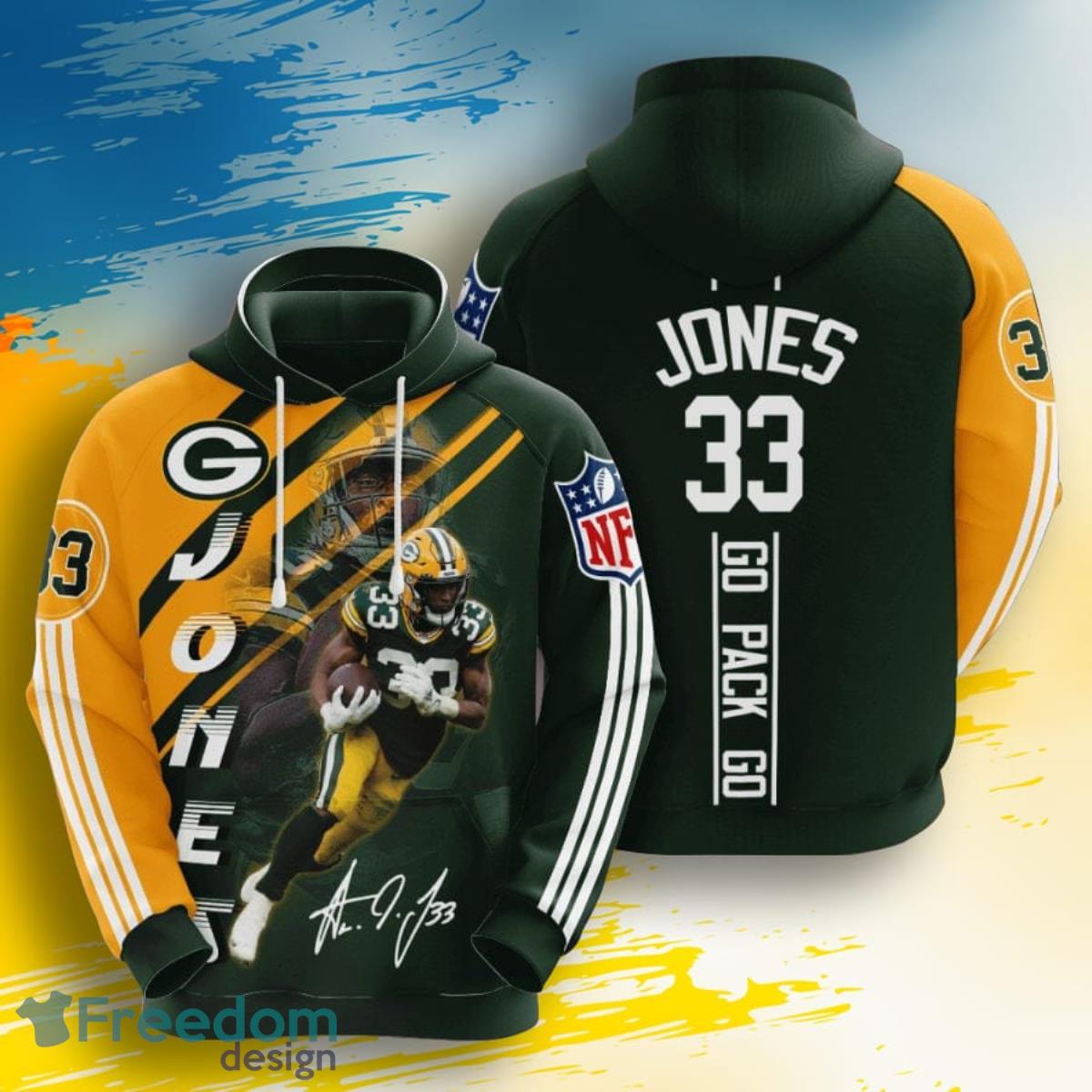 NFL Green Bay Packers Aaron Jones Dark Green Gold 3D Pullover Hoodie For Fans Product Photo 1