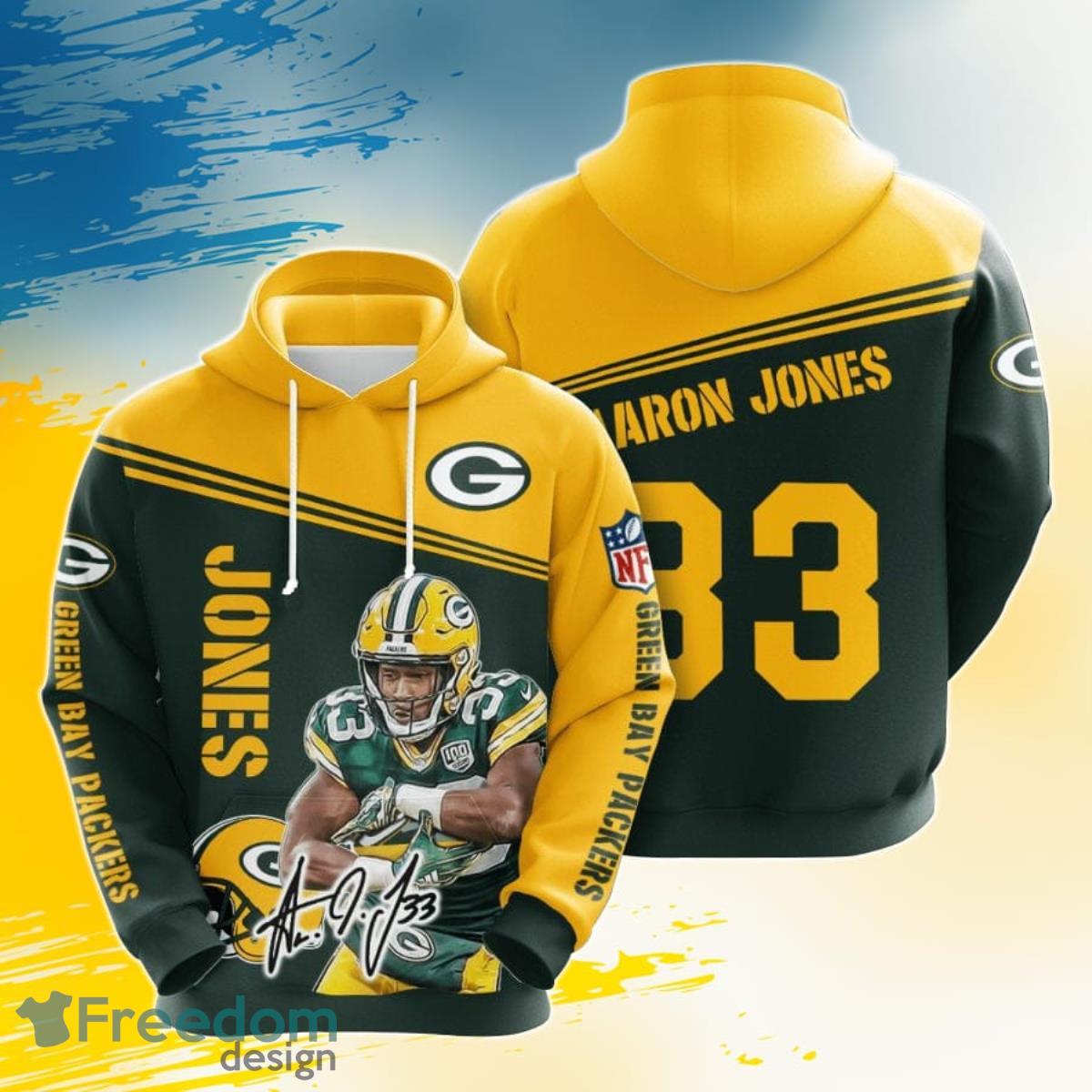 NFL Green Bay Packers Aaron Jones Dark Green Gold 3D Pullover Hoodies For Fans Product Photo 1