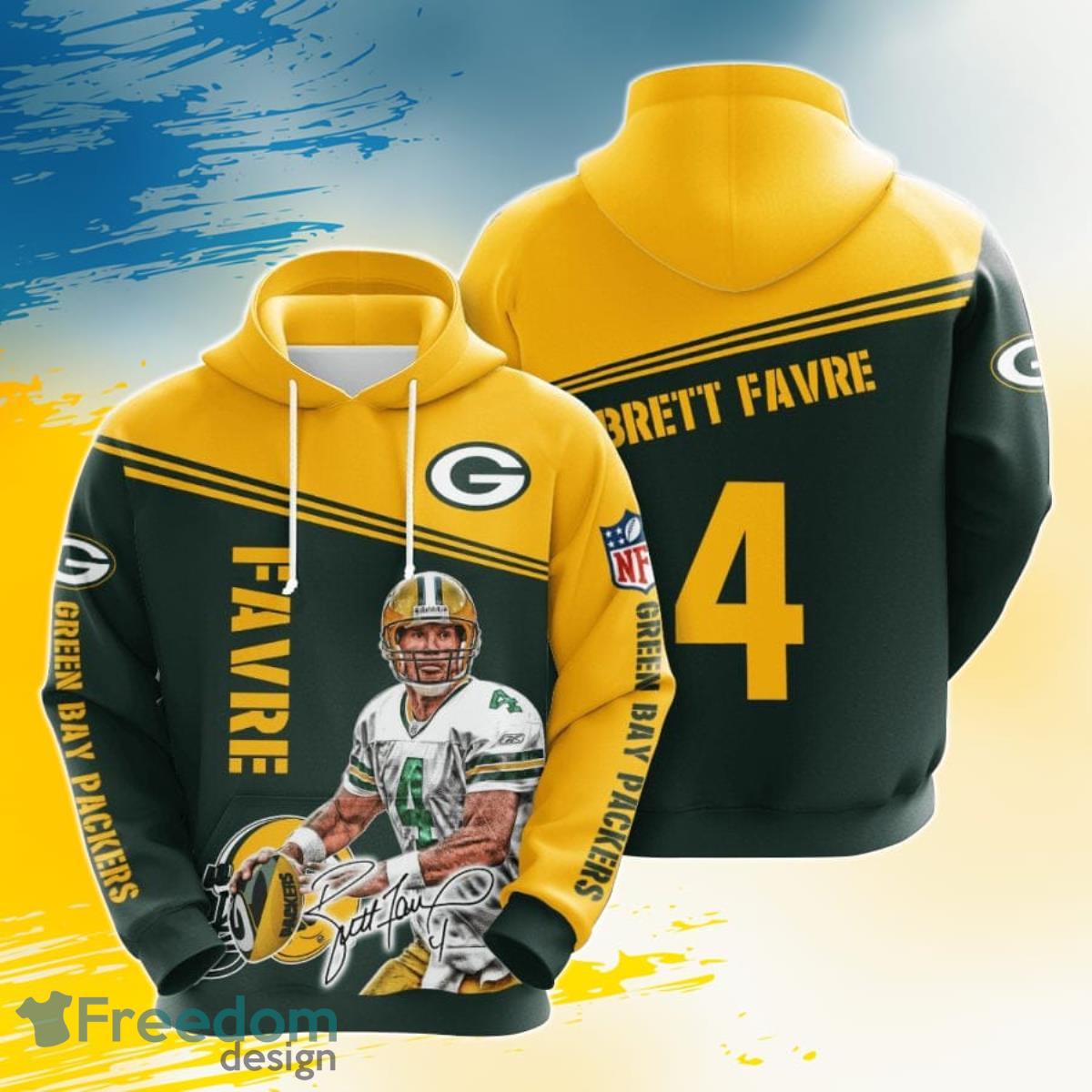 NFL Green Bay Packers Brett Favre Dark Green Gold 3D Pullover Hoodies For Fans Product Photo 1