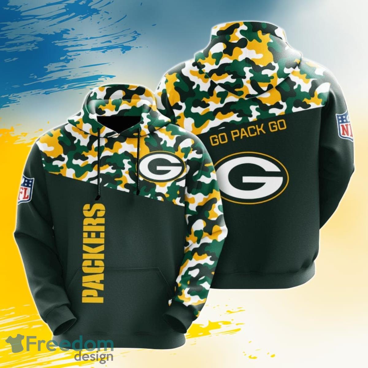 NFL Green Bay Packers Dark Green Gold Camo 3D Pullover Hoodie For