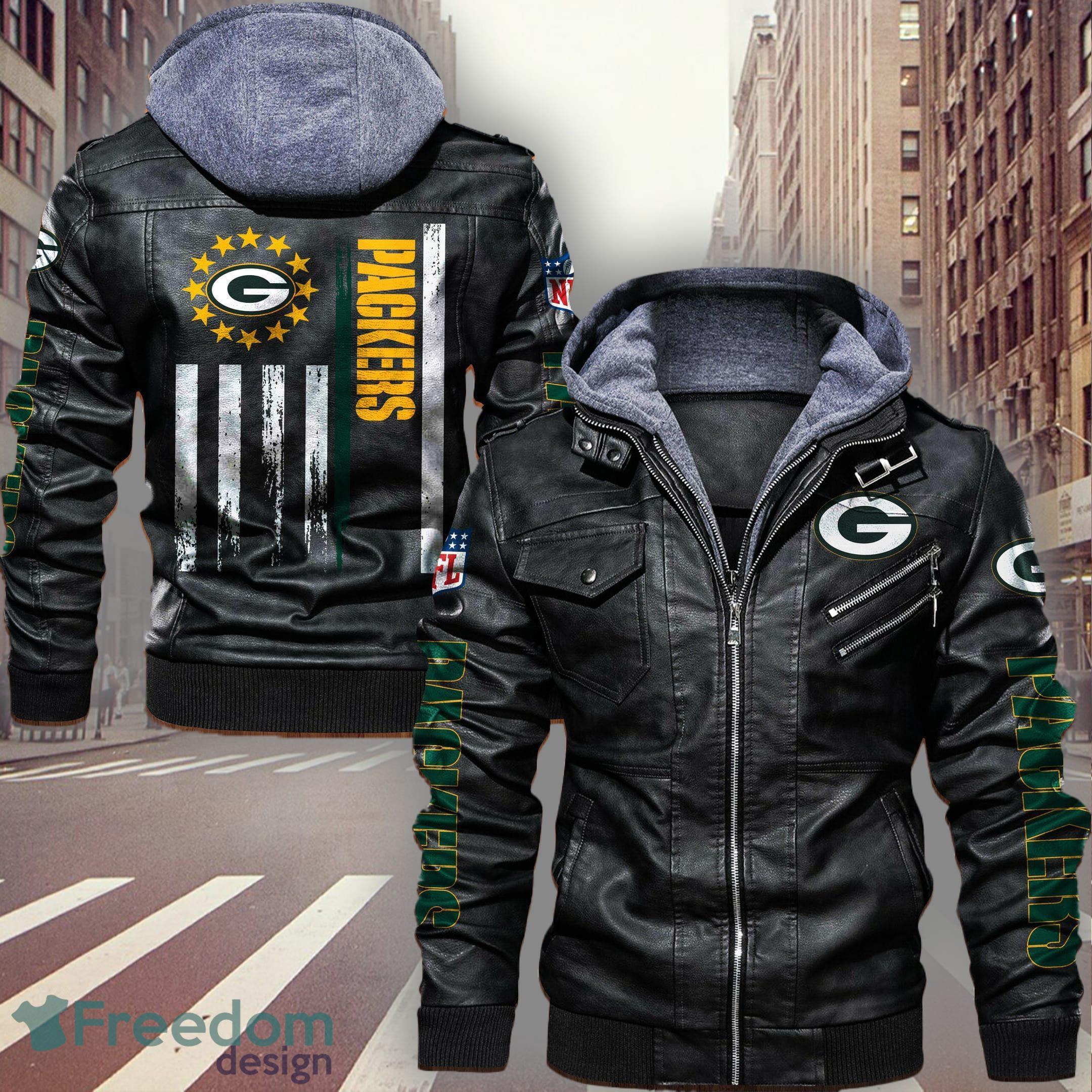 NFL Green Bay Packers Style 5 Big Logo Black Brown Leather Jacket For Fans  - Freedomdesign