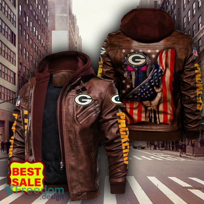NFL Green Bay Packers Style 5 Logo Black And Brown Leather Jacket Men Women  - Freedomdesign