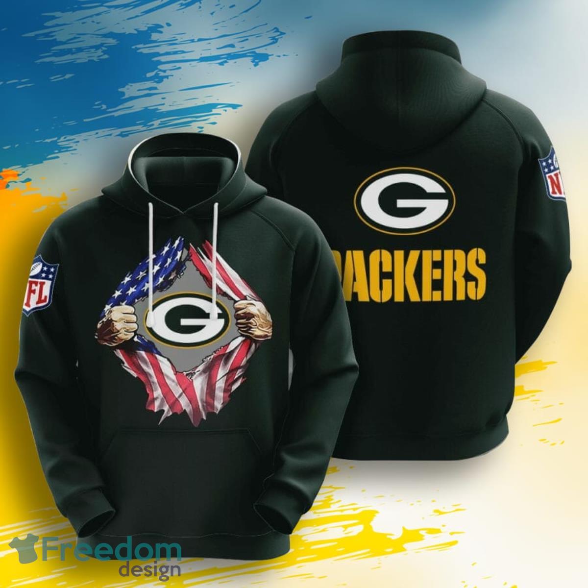 NFL Green Bay Packers Tearing Open Logo 3D Pullover Hoodie For Fans Product Photo 1