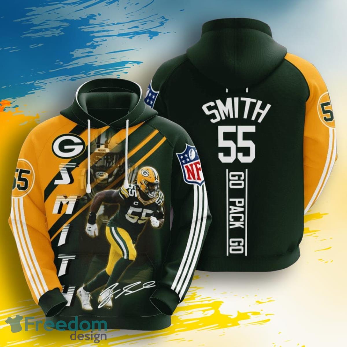 NFL Green Bay Packers Za'Darius Smith Dark Green Gold 3D Pullover Hoodie For Fans Product Photo 1