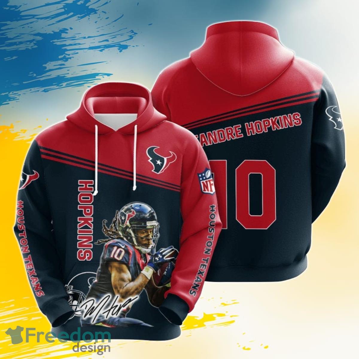 NFL Houston Texans DeAndre Hopkins Deep Steel Blue Battle Red 3D Pullover Hoodie For Fans Product Photo 1