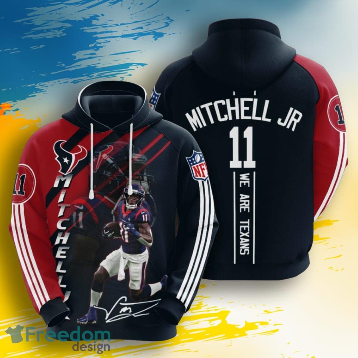 NFL Houston Texans Steven Mitchell JR11 Blue Battle Red Stripes 3D Pullover Hoodie For Fans Product Photo 1