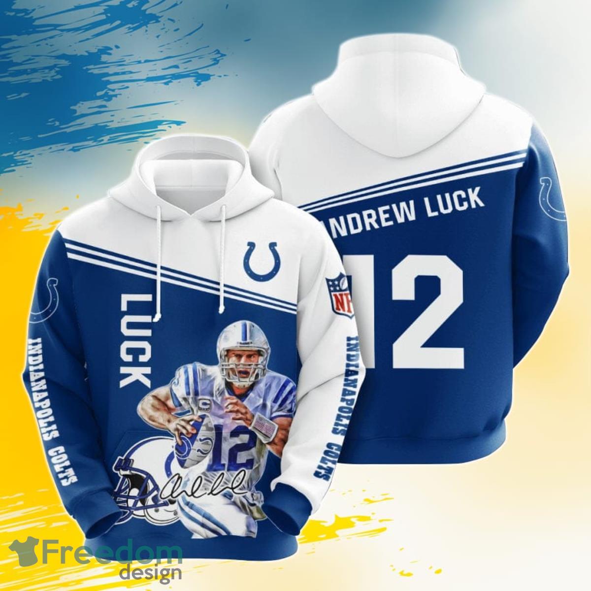 NFL Indianapolis Colts Andrew Luck Blue White 3D Pullover Hoodie For Fans Product Photo 1