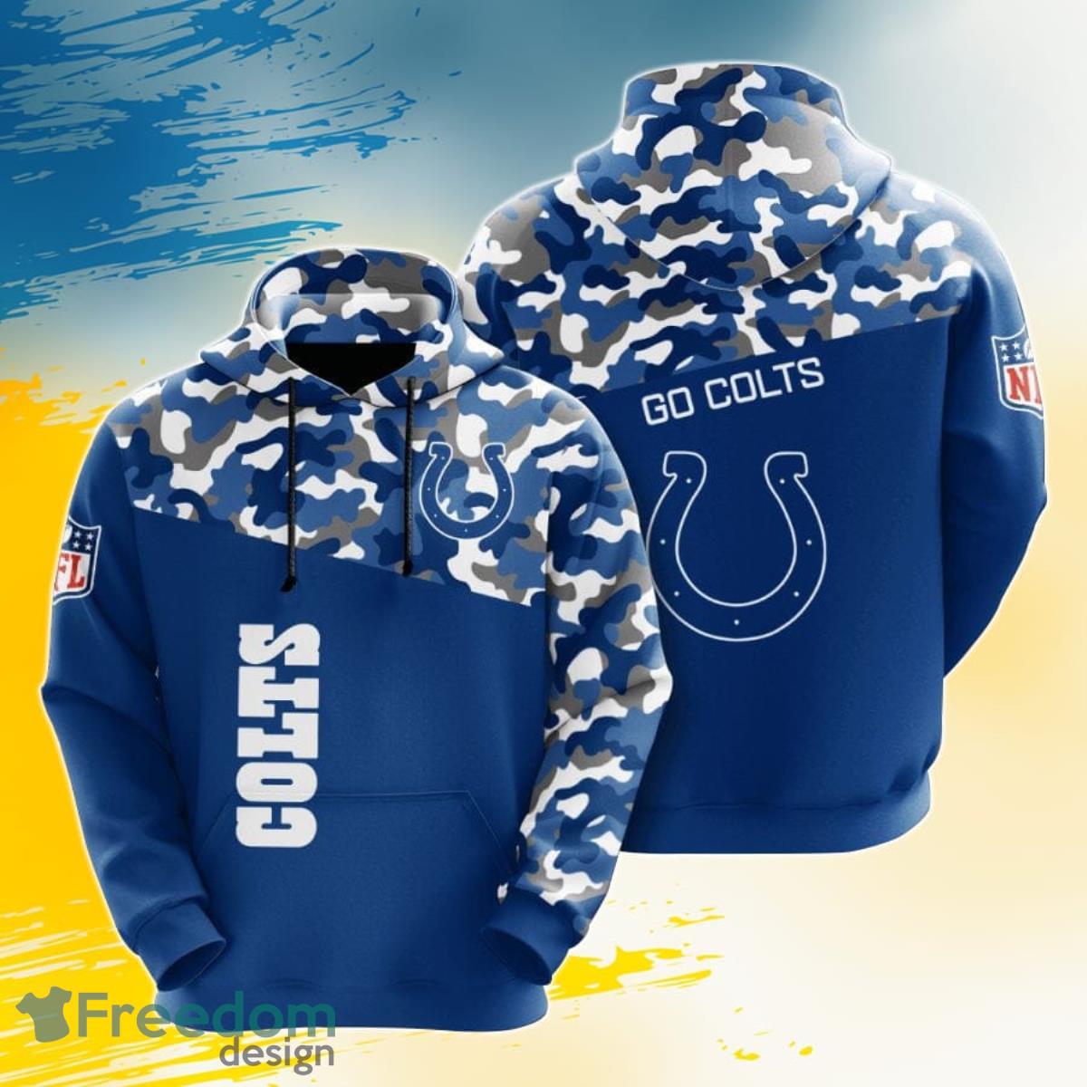 NFL Indianapolis Colts Blue White Camo 3D Pullover Hoodie For Fans Product Photo 1