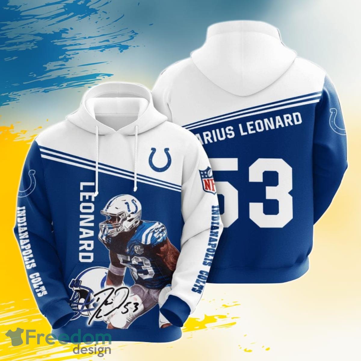 NFL Indianapolis Colts Darius Leonard Blue White 3D Pullover Hoodie For Fans Product Photo 1