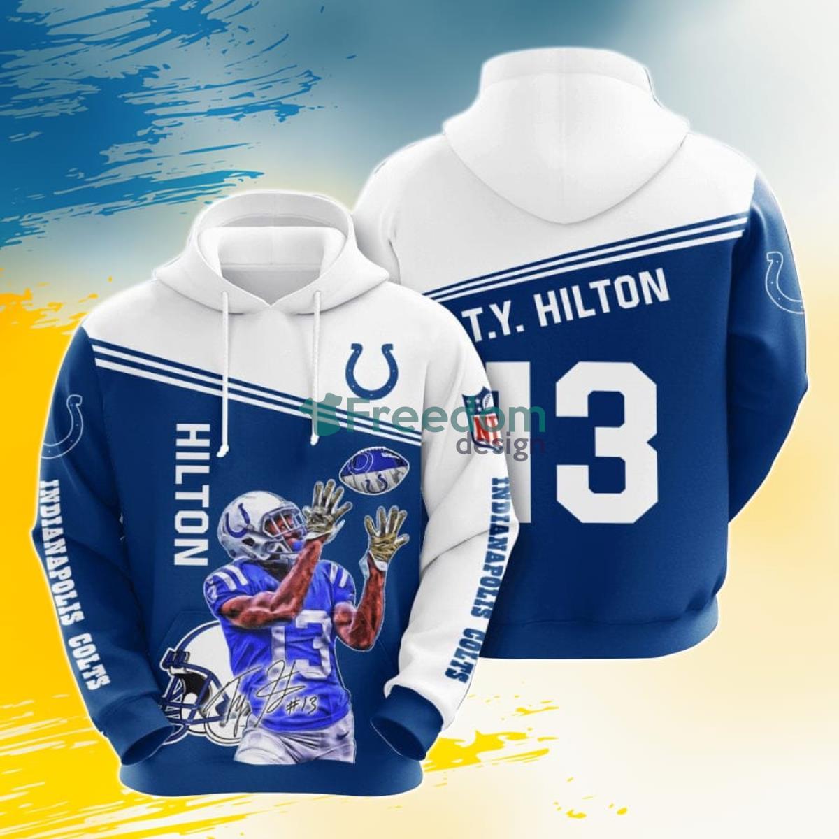 NFL Indianapolis Colts T. Y. Hilton Blue White 3D Pullover Hoodie For Fans Zeg Product Photo 1