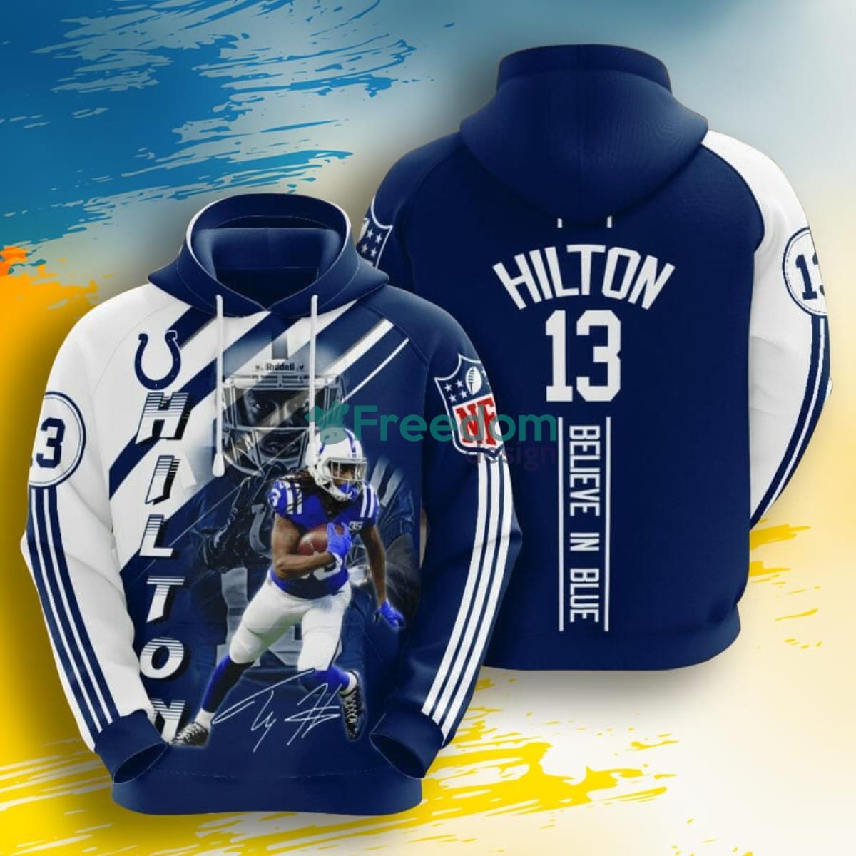 NFL Indianapolis Colts T. Y. Hilton Blue White 3D Pullover Hoodie For Fans Product Photo 1