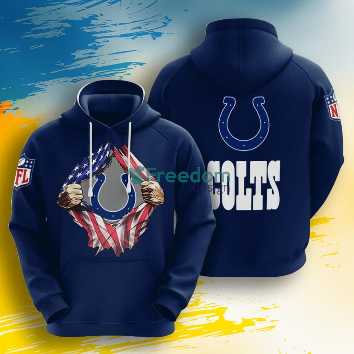 NFL Indianapolis Colts Tearing Open Logo 3D Pullover Hoodie For Fans Product Photo 1