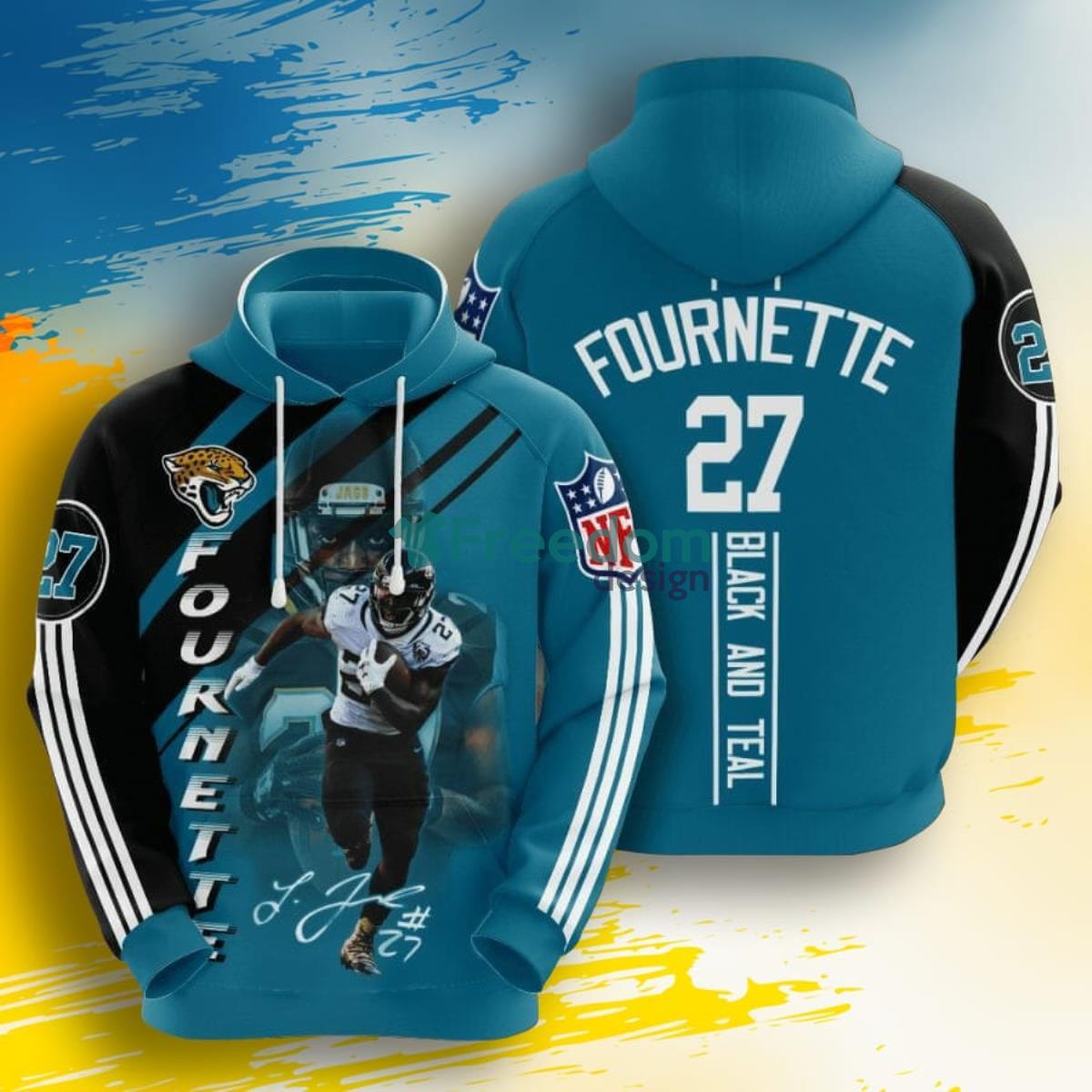 NFL Jacksonville Jaguars Leonard Fournette Teal Black 3D Pullover Hoodie For Fans Product Photo 1