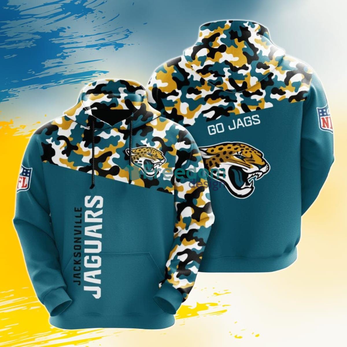 NFL Jacksonville Jaguars Camouflage Blue Hoodie, Zip Hoodie 3D All Over  Print For Fans