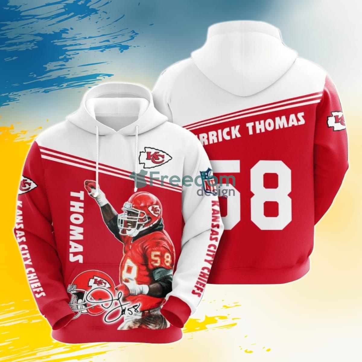 NFL Kansas City Chiefs Derrick Thomas Red White 3D Pullover Hoodie For Fans Product Photo 1