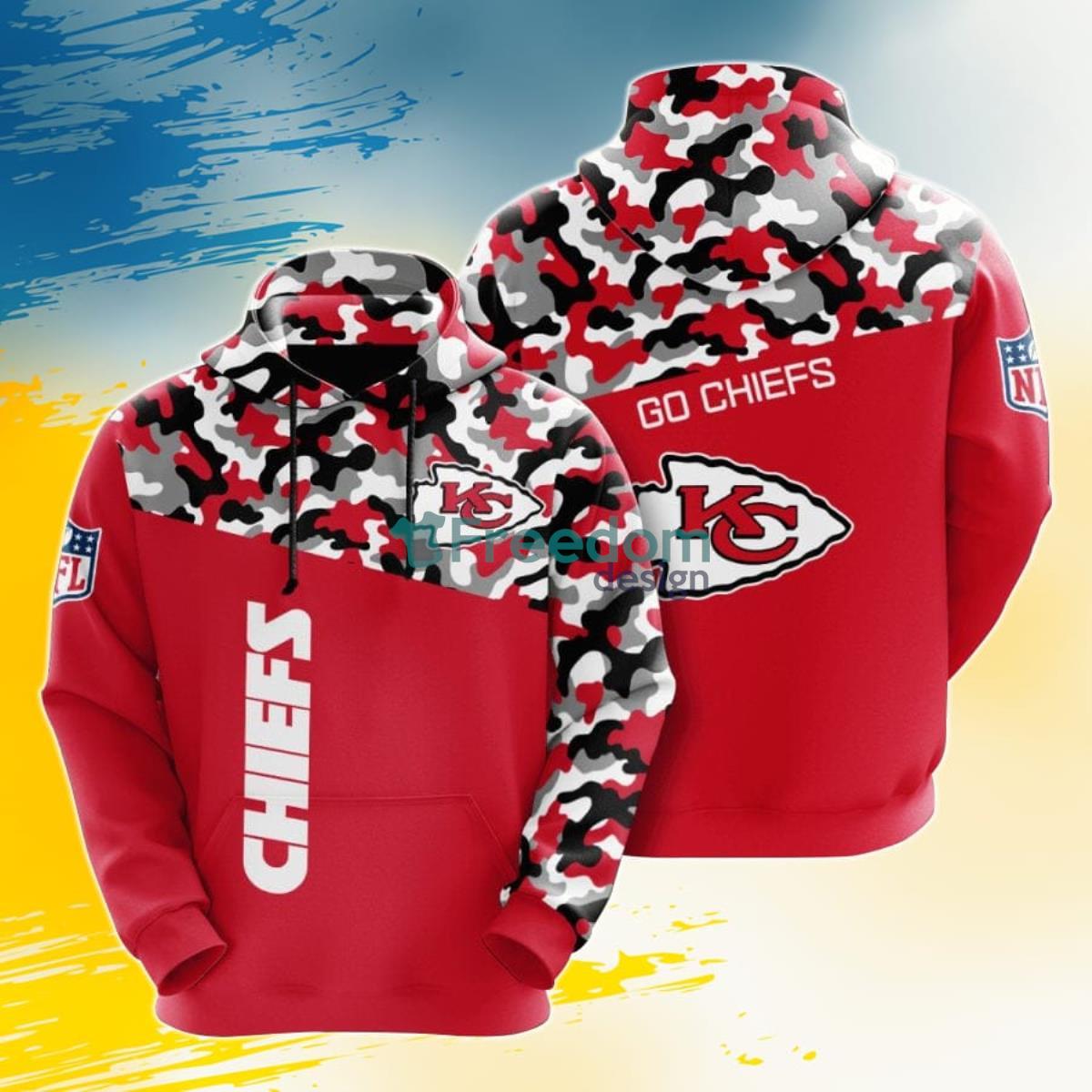 NFL Kansas City Chiefs Red Black Camo 3D Pullover Hoodie For Fans Product Photo 1