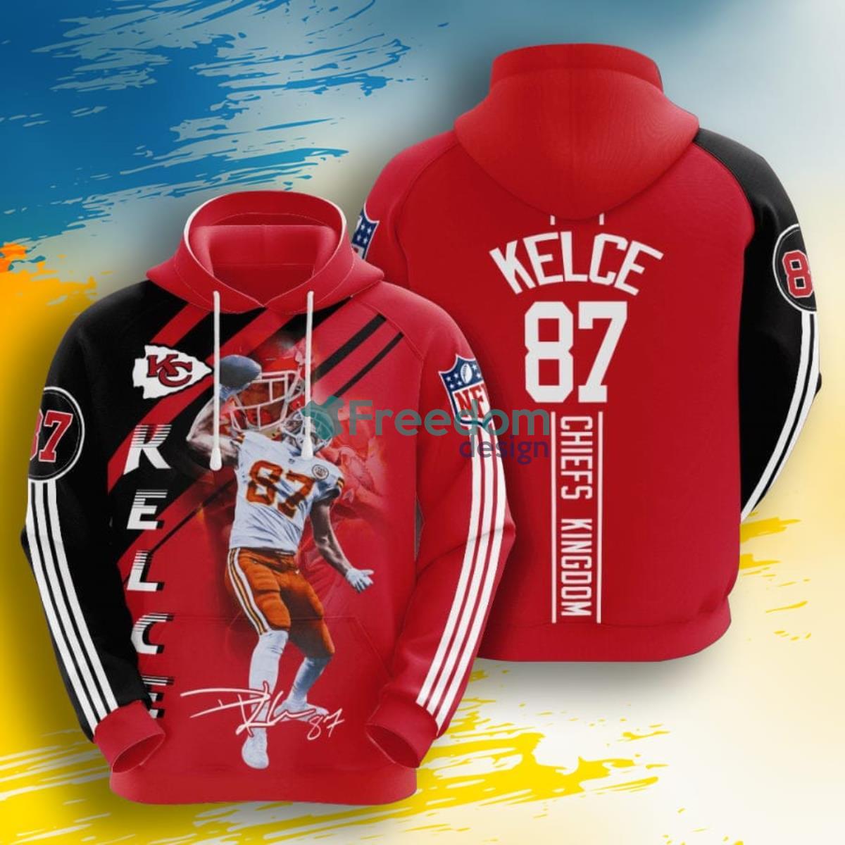 NFL Kansas City Chiefs Travis Kelce Red Black Stripes 3D Pullover Hoodie  For Fans - Freedomdesign