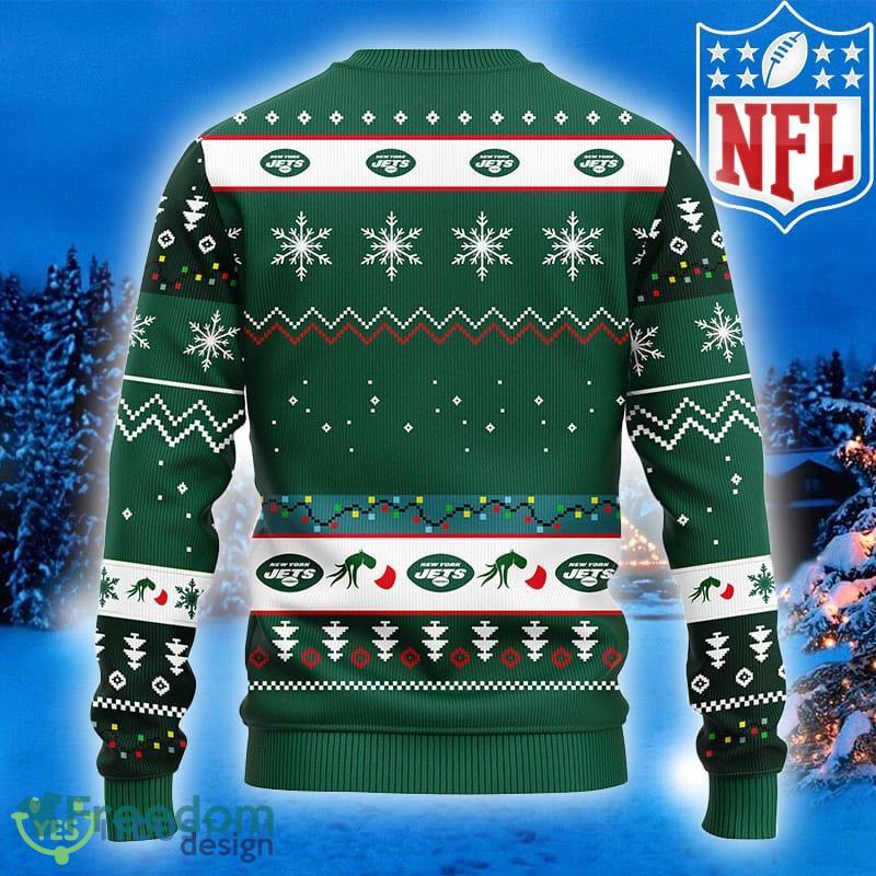 NFL New York Jets Cute 12 Grinch Face Xmas Day Ugly Christmas