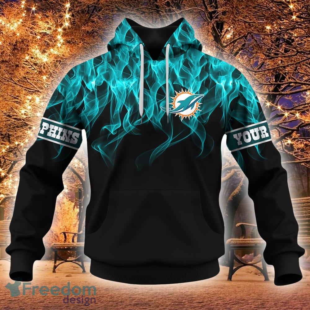 NFL Miami Dolphins Logo Flame Pattern 3D Hoodie Pullover Print Custom Name  - Freedomdesign