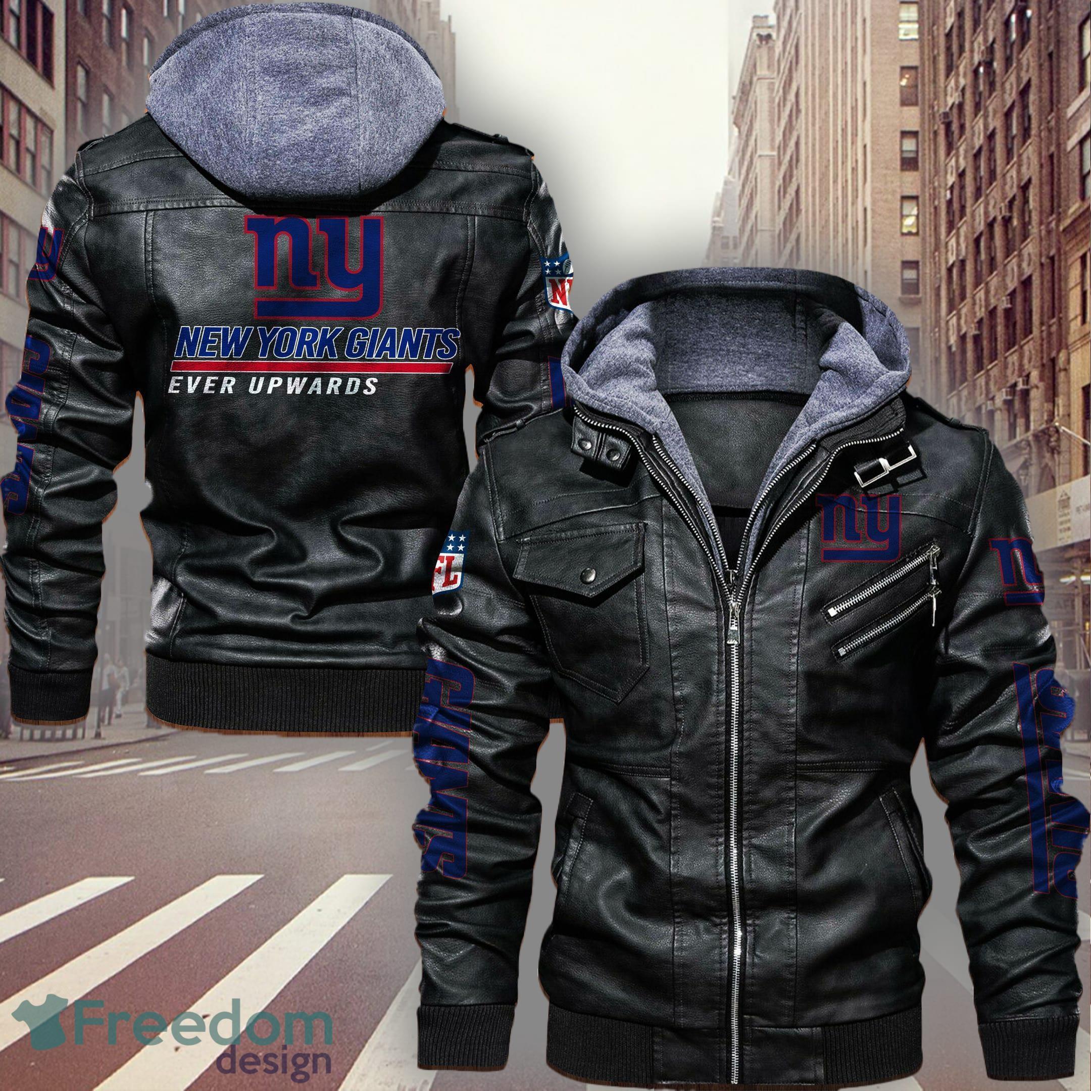 NFL New York Giants Fans Style 3 Logo Black And Brown Leather Jacket Men  And Women - Freedomdesign