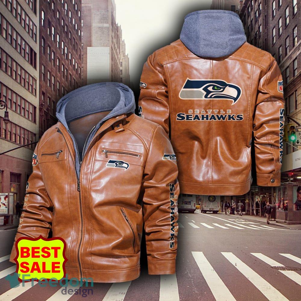 NFL Seattle Seahawks Fur Collar Leather Jacket Mens - Freedomdesign