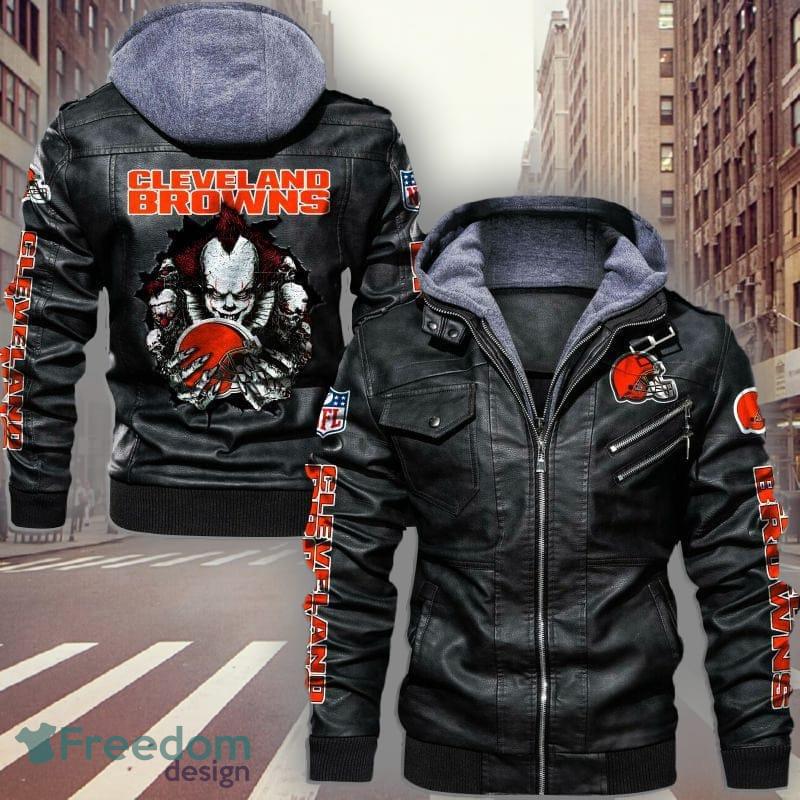 NFL Teams Cleveland Browns Fans Logo Black And Brown Leather Jacket Men And  Women - Freedomdesign